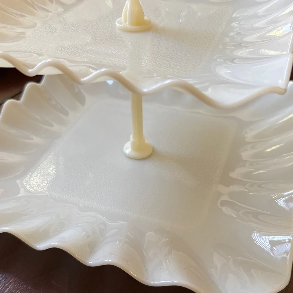 Elegant Cream Two-Tier Serving Tray plastic server sandwich cupcake dessert - Picture 2 of 9